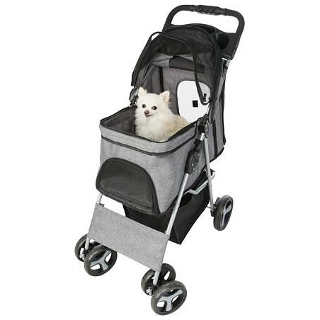 Kočárek pro psy BUGGY, rychlosklápěcí, 47 x 100 x 80cm, nosnost do 15 kg, šedá