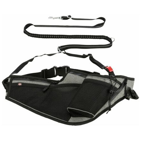 Joggingový pás s vodítkem, pás: 70-130 cm, vodítko 1.15-1.50 m, 20mm, šedá